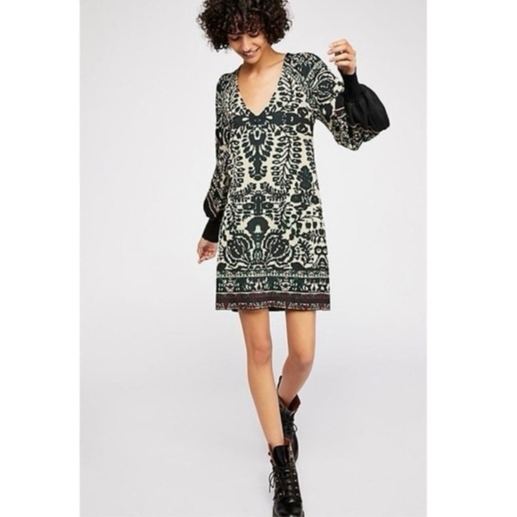 Free People Music and Lyrics Sweater Mini Dress - Black/Green - Size Medium - Picture 3 of 16